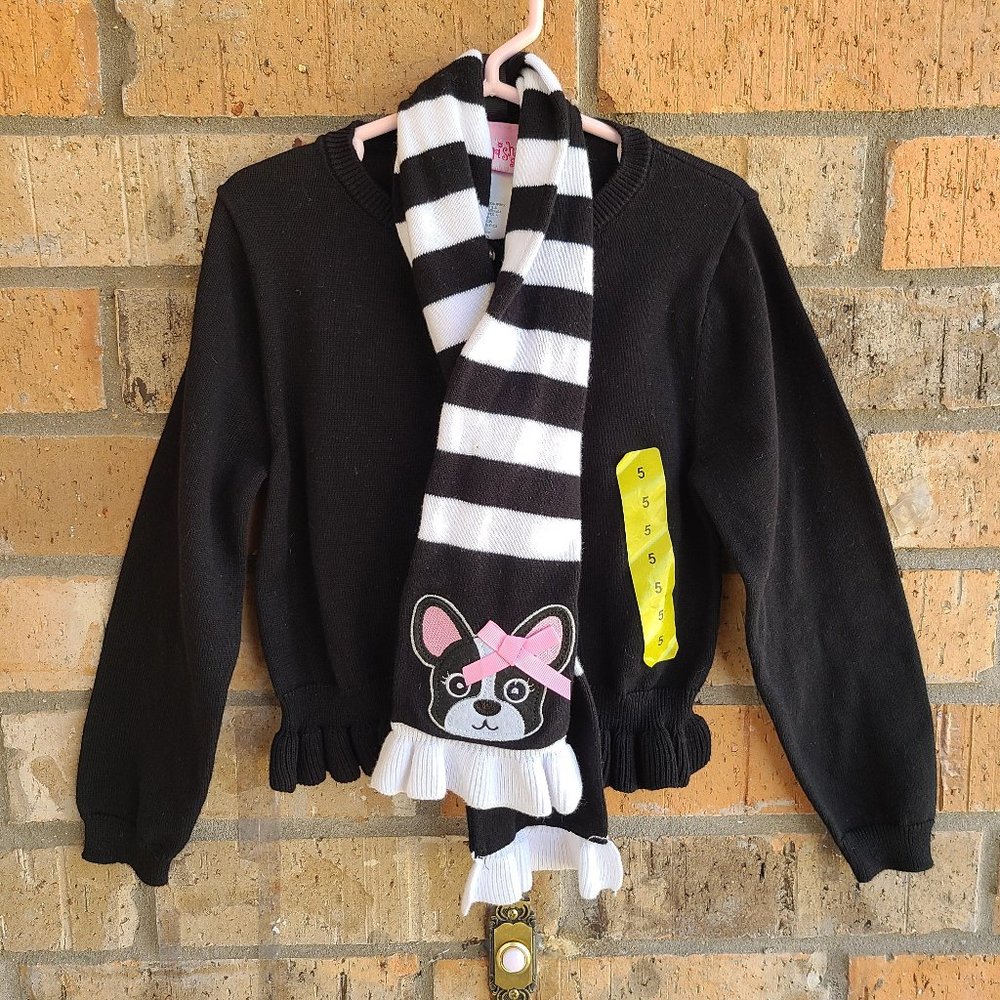 Flourish Girl Girls Knit Scarf Combo Cardigan Sweater Black Size 5